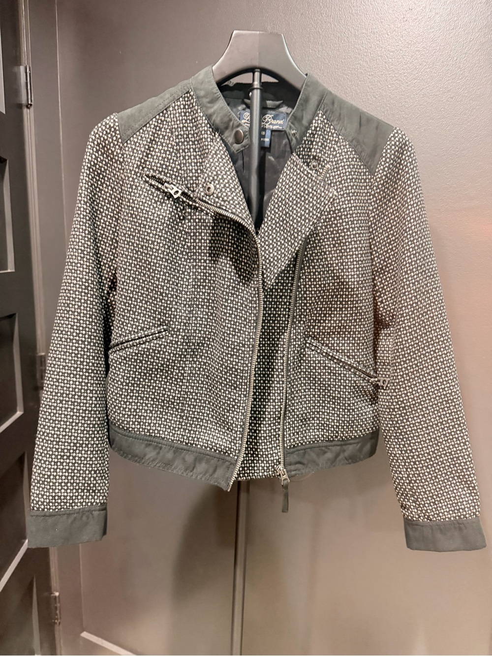 Lucky Brand Black Cream Tweed Moto Jacket Zip Biker
